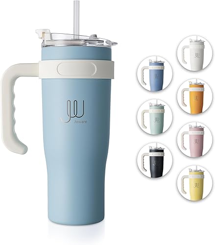 Vaso de 40 onzas con asa y popote, vaso de acero inoxidable a prueba de fugas, taza de viaje aislada al vacío para bebidas calientes y frías,