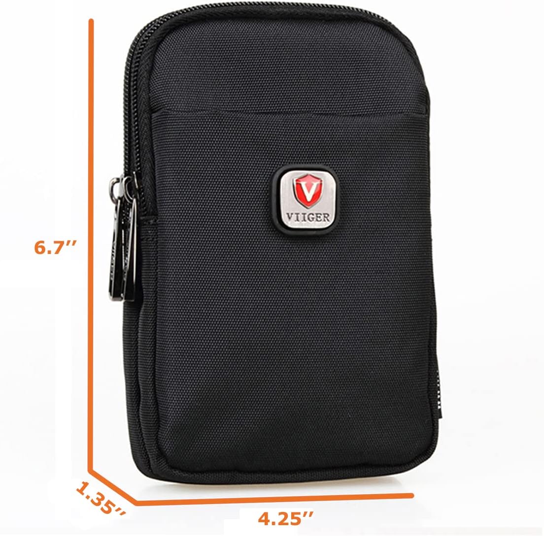 VIIGER Versatile Nylon Dual Phone Holster Cellphone Belt Case Holder Mens Belt Pouch w/Clip Smartphone Belt Loop Pouch Bag 2 Zipper Pockets Compatible with iPhone 17 Pro Max Case S25 Ultra, Black - Image 6