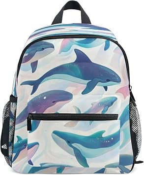 Cute Pastel Colored Whales Backpack for Girls Boys Elementary School Kids Kindergarten Backpack Bookbag