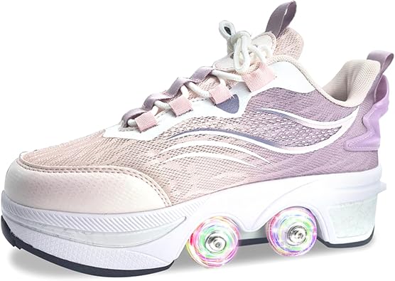 ZQYR# Roller Skates for Kids - Roller Shoes for Girls with Retractable 4 Wheels, Automatic Walking Shoes for Adults and Kids, Beginner-Friendly Double-Row Deformable Wheel Skate Shoes, Unisex