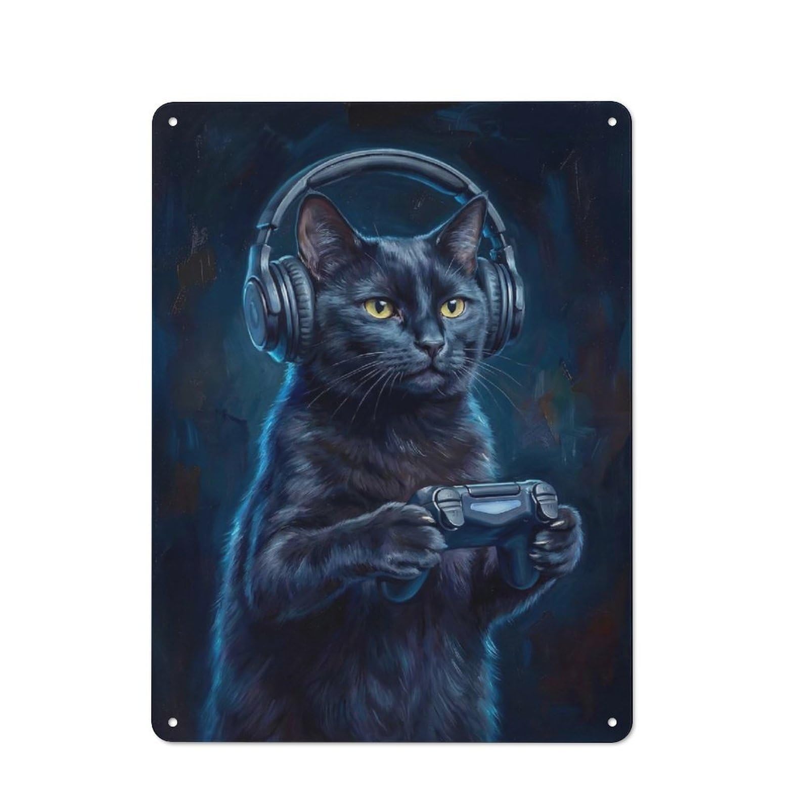 Junmoney Style Tin Wall Plaque 40X30cm With Black Cat Gamer For Hallway Wall, Suited To Hallway Decor Lovers, For Retro Home Interiors