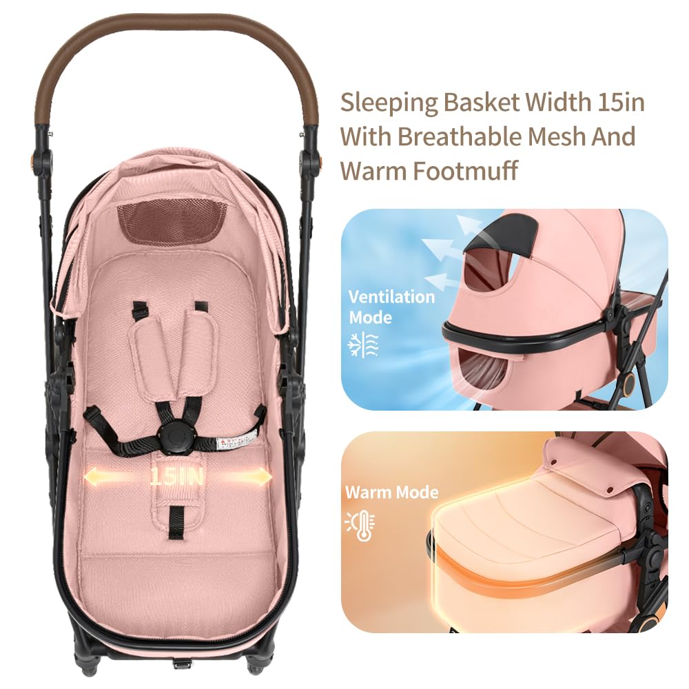 Sit-and-Recline Kinderwagen, faltbarer Kinderwagen mit Baldachin und Aufbewahrungstasche (schwarz)