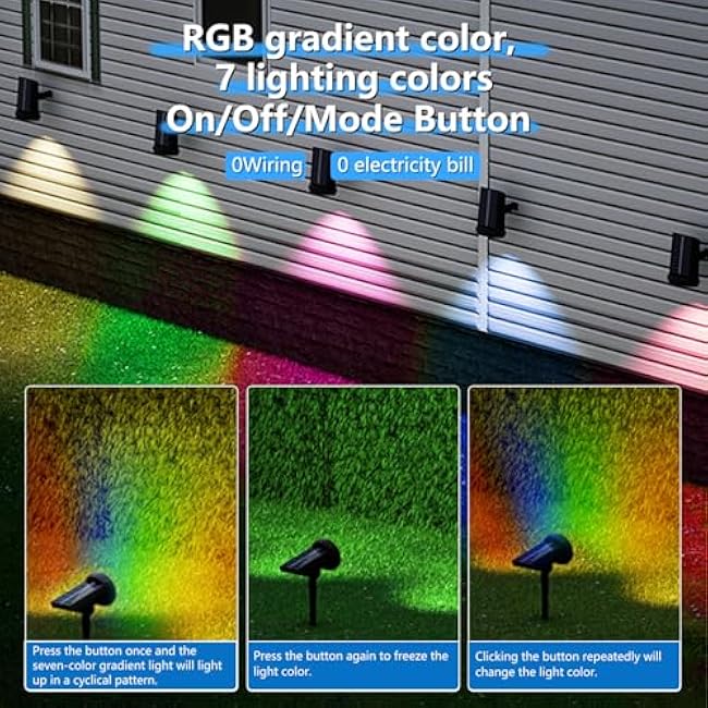 Solar Lights Outdoor Waterproof IP68£¬3 Lighting Modes£¬Solar Spot Lights Outdoor£¬Dark Sensing Auto On/Off £¬Solar Powered Garden Yard Spot Solar Lights for Outside Landscape (Multicolor, 4 Pack)