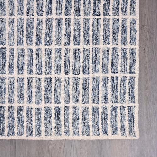 Image of Hand-Tufted 100% Wool Area Rug - Unique Modern Geometric Grid Pattern, Soft Plush Textured Carpet for Living Room, Bedroom, Dining Room & Entryway (Denim Blue, 9' x 12')