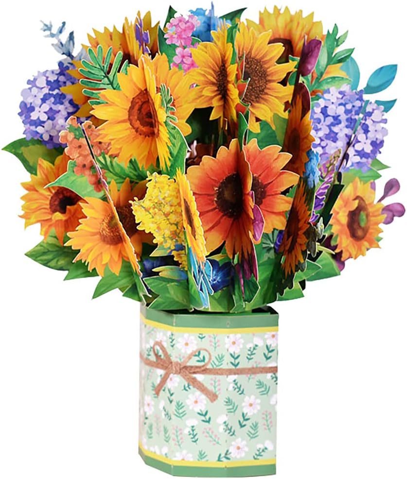 RUICK Pop Up Card Greeting Cards for Mom 9.8 X 9.8'' 3D Paper Flower Card Birthday Card Pop Up Bouquet Card with Blank Envelope for Birthday Mother's Day