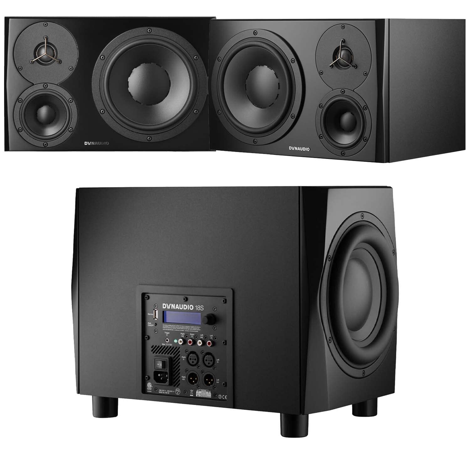 (2) Dynaudio LYD 48 – 3-Way Speakers (Left/Right – Black), Dynaudio 18S (Black) Powered Studio Subwoofer Bundle