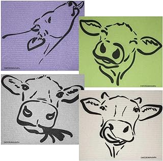 SWEDEdishcloths Mixed Cow Silhouettes Set of 4 cloths (One of each design) | ECO Friendly Reusable Absorbent Cleaning Cloth