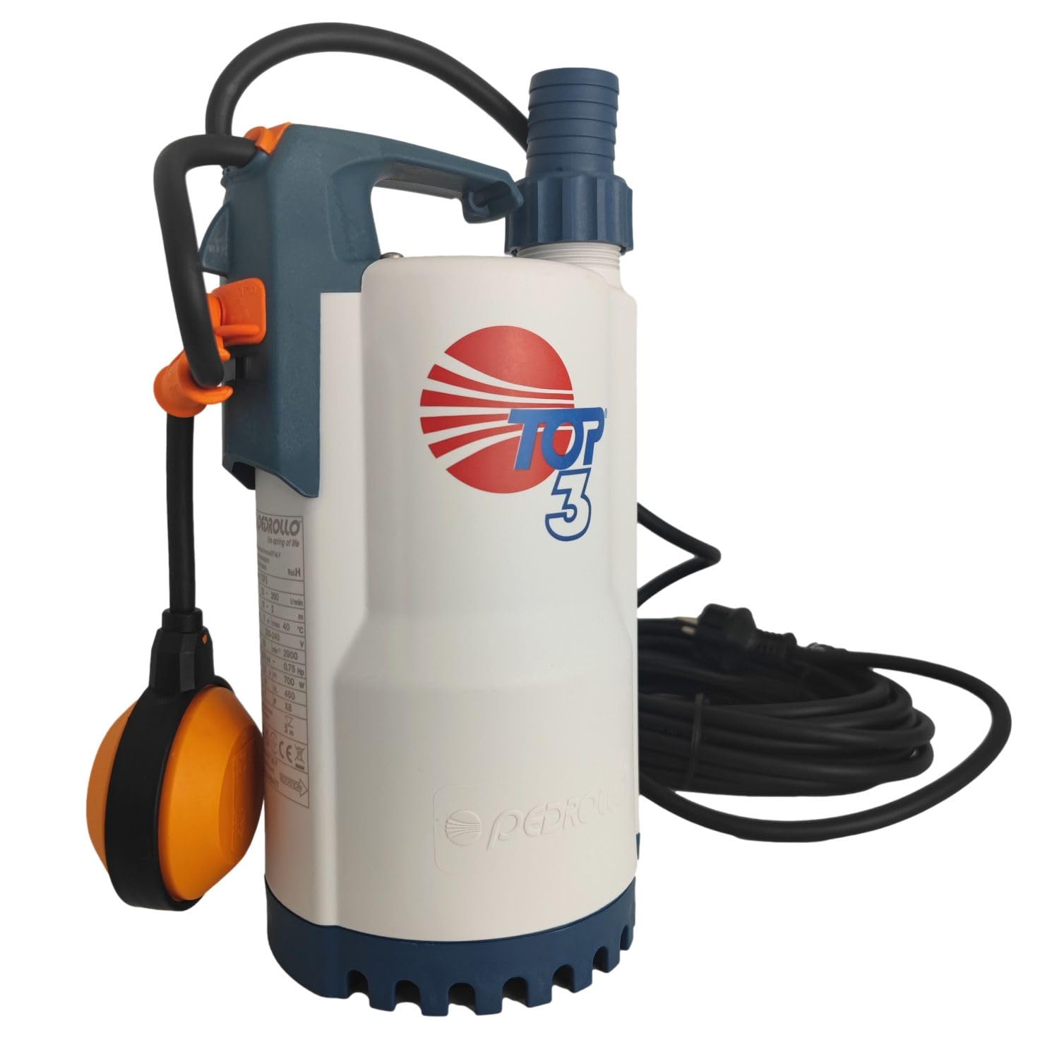 Pedrollo Top 3 Pompa di Sollevamento Acqua Pioggia Galleggiante Integrato 220v 9.6 M3/h 0.55 Kw