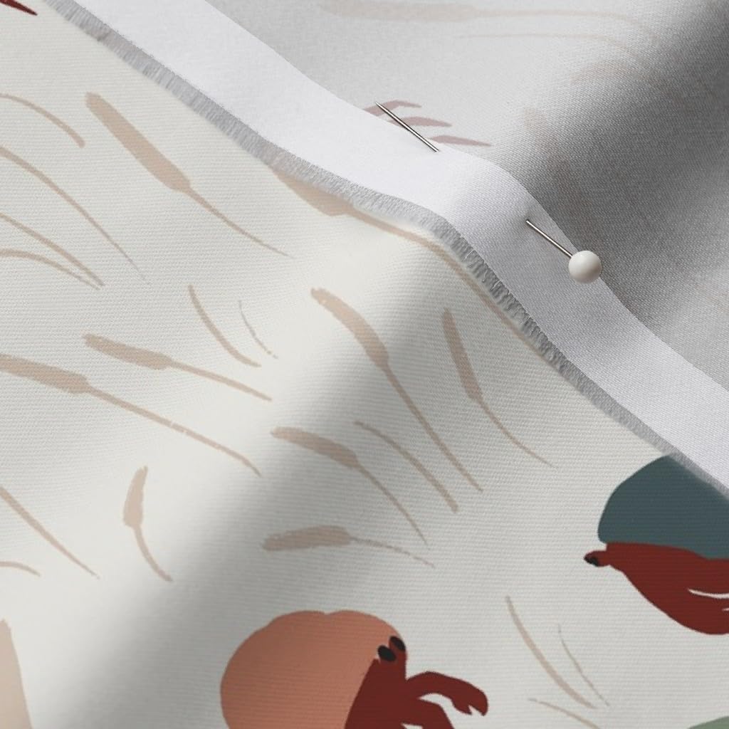 Spoonflower Fabric - Coastal Boho Hermit Crabs Crustacean Shellfish Summer Beach Cream Printed on Organic Cotton Sateen Fabric by The Yard - Sewing Quilting Apparel Home Decor