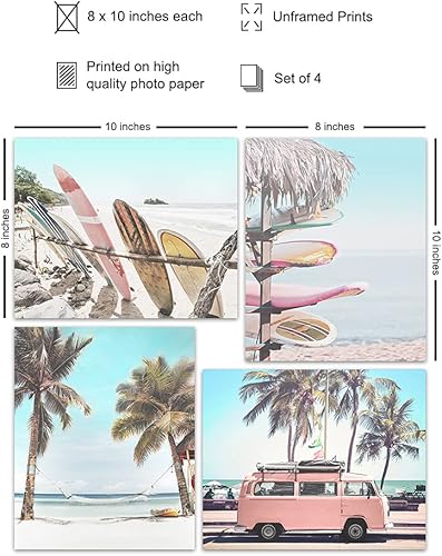 Miniatura 2 de Decoración de playa - Arte de pared de playa - Árboles de palmera tropical, carteles de surf 8x10 - Decoración única para casa de lago u océano,