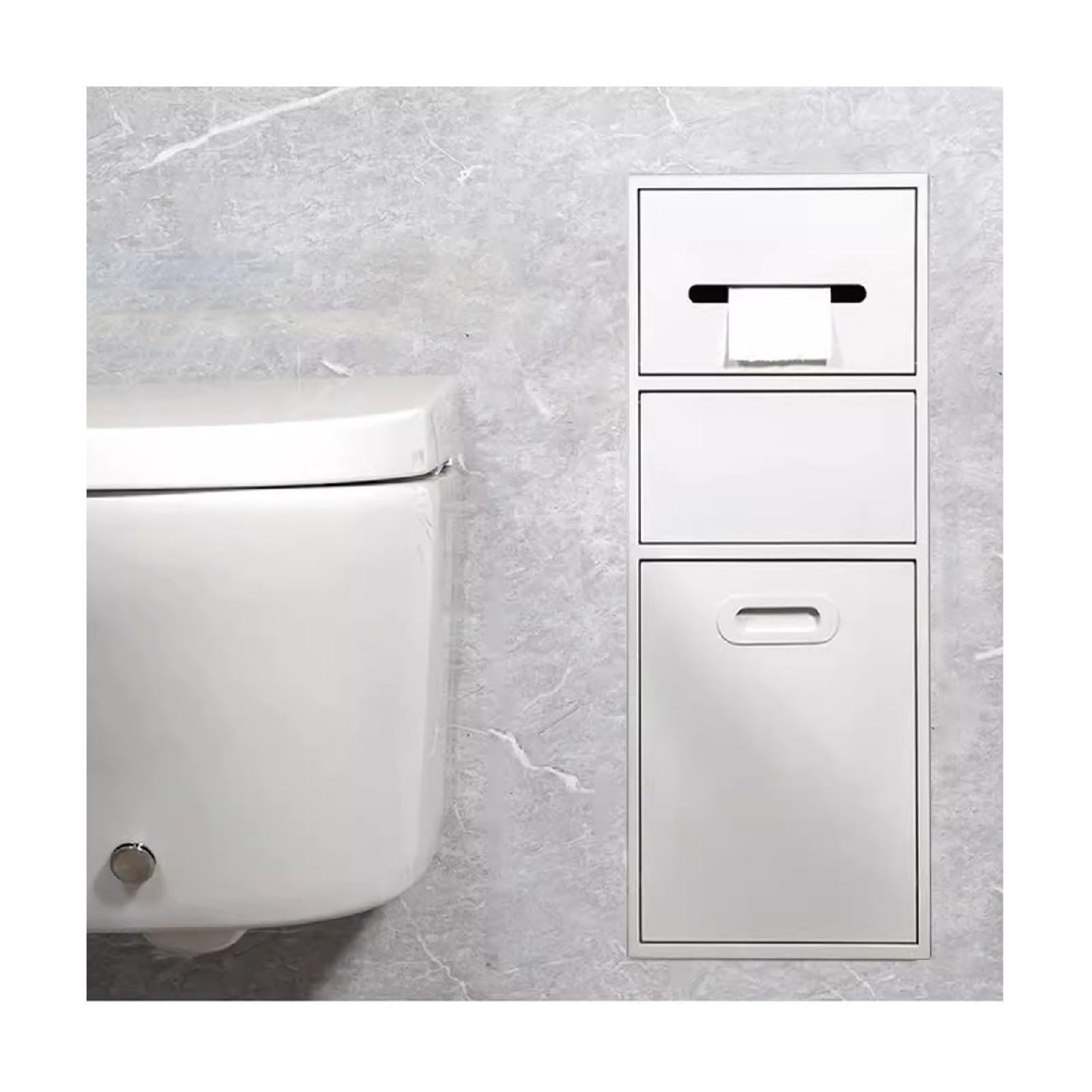 HPTHLY Recessed Niche,Stainless Steel Shower Nich Stainless Steel Bathroom Niche, Recessed Shelf Organizer Shower Niche, Garbage Can Built-In Alcove For Kitchen Living Room(White-B-67X23X14Cm)