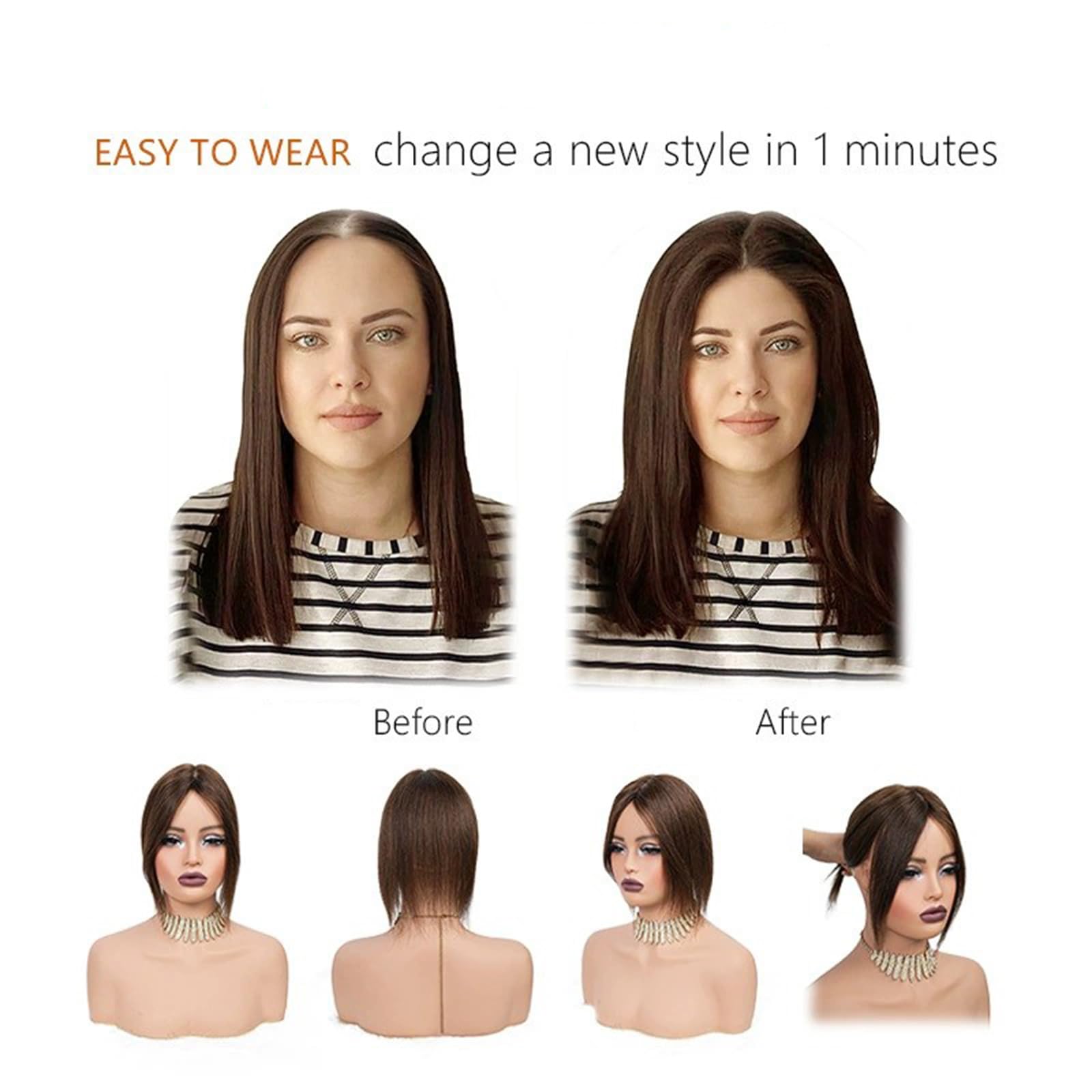 10 Zoll Echthaar-Topper für Frauen, Haarteile bei dünnem Haar mit natürlichem Haaransatz, Clip-In-Haarverlängerung für Volumen & Grauhaarabdeckung Farbe 1B
