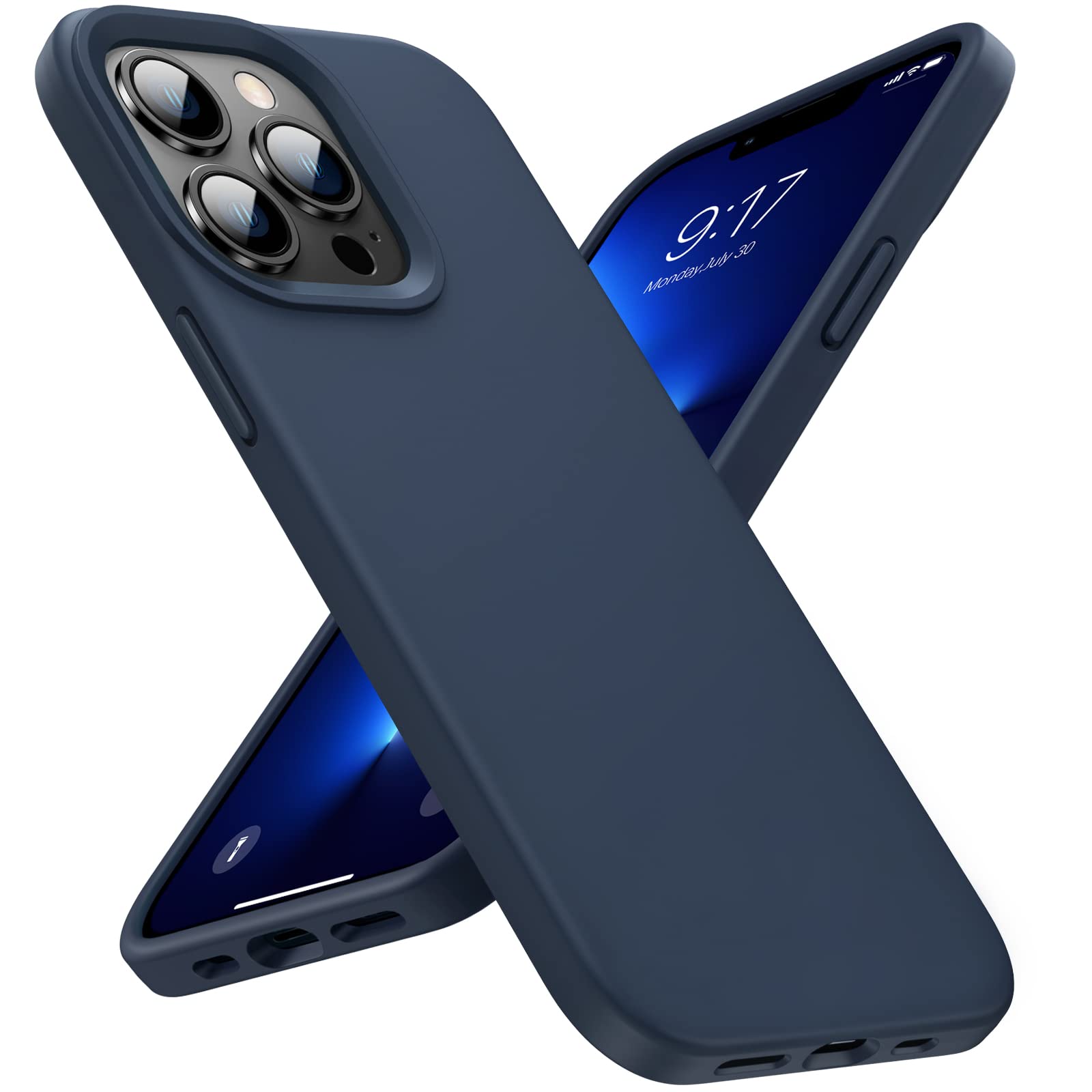 OuXuliPhone 13 Pro Silicone Case, [Military Grade Drop Protection] [Anti-Scratch Microfiber Lining] Silicone Ultra Slim Thin Cover Shockproof Protective Phone Rubber Case, 6.1 inch, Navy Blue