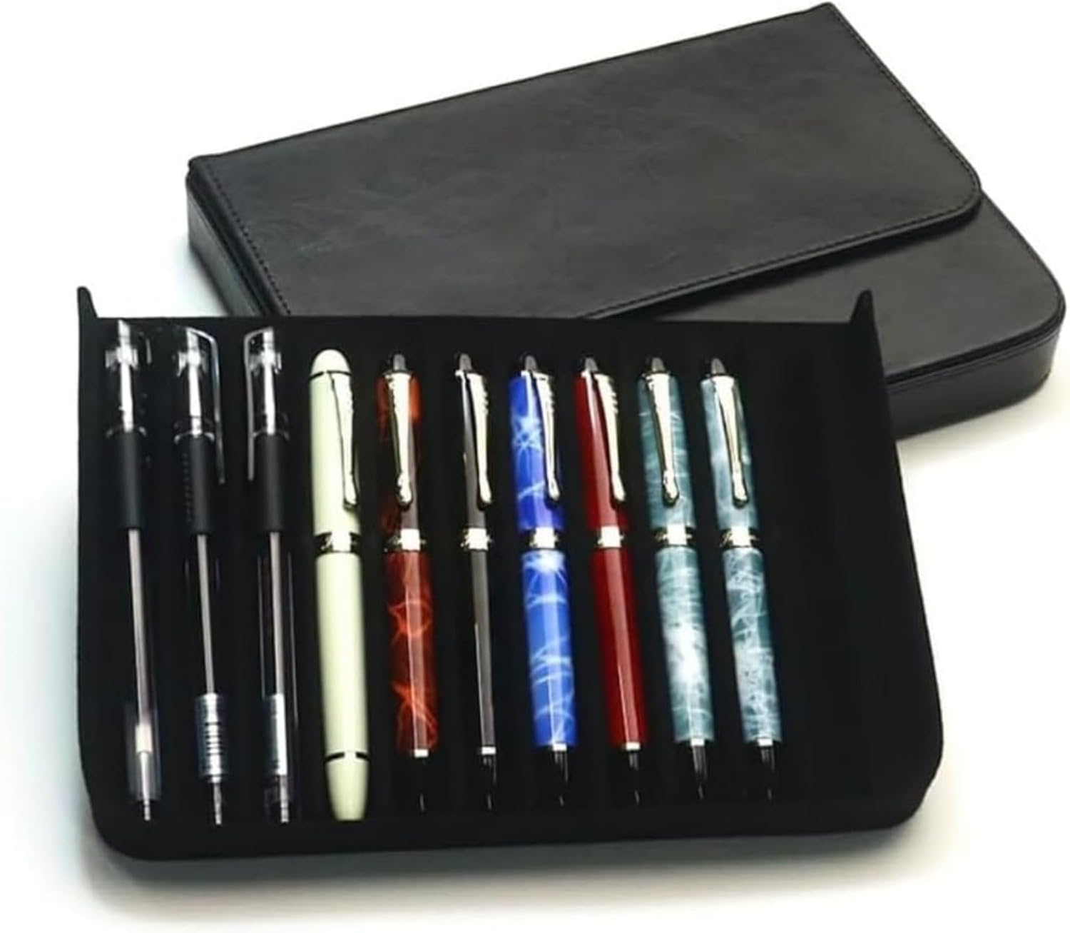 レザー万年筆ケース コレクターオーガナイザー - ハンドメイドペンケース ビンテージ クレイジーホースプリント レザーペン 保護スリ