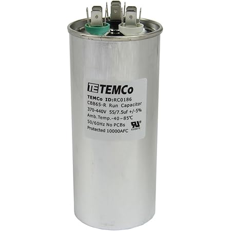 Amazon Com Dual Run Capacitor 55 7 5 Mfd 440 Volt Round Air Conditioning Replacement Part Industrial Scientific