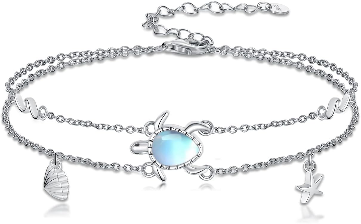 Midari 925 Sterling Silver Bracelets Anklets for Women Sea turtle/Sunflower/Sea Shell Starfish/Sun/Dolphin/Dragonfly/Wave Adjustable Summer Jewelry Gifts