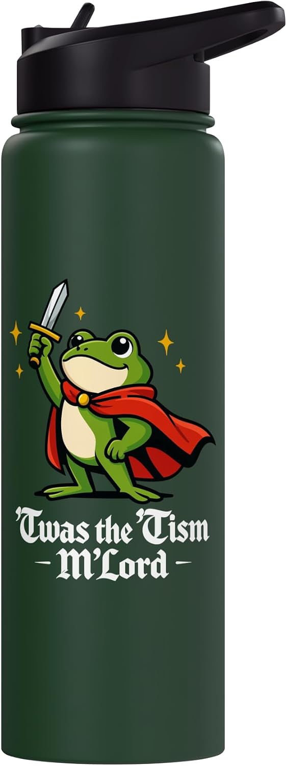 Twas The Tism M'Lord Frog Medieval Knight Sword Fantasy Stainless Steel Insulated Water Bottle
