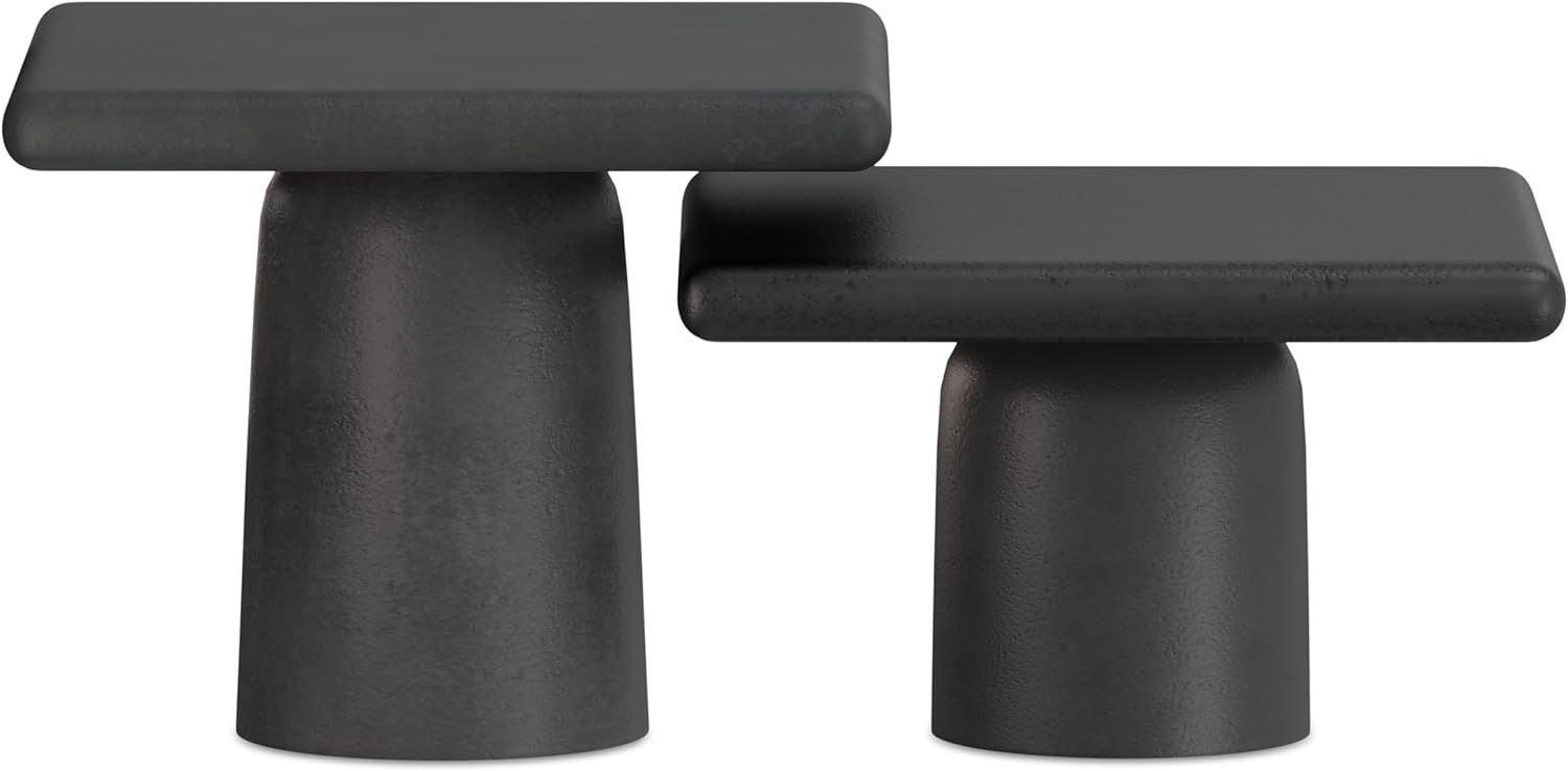 SIMPLIHOME Zachary Coffee Table 2-Piece Set - 42 inch Wide Cast Aluminum Square Living Room Tables in Graphite and Black Nickel, Contemporary Nesting Center Table Set with Flexible Style, Assembled