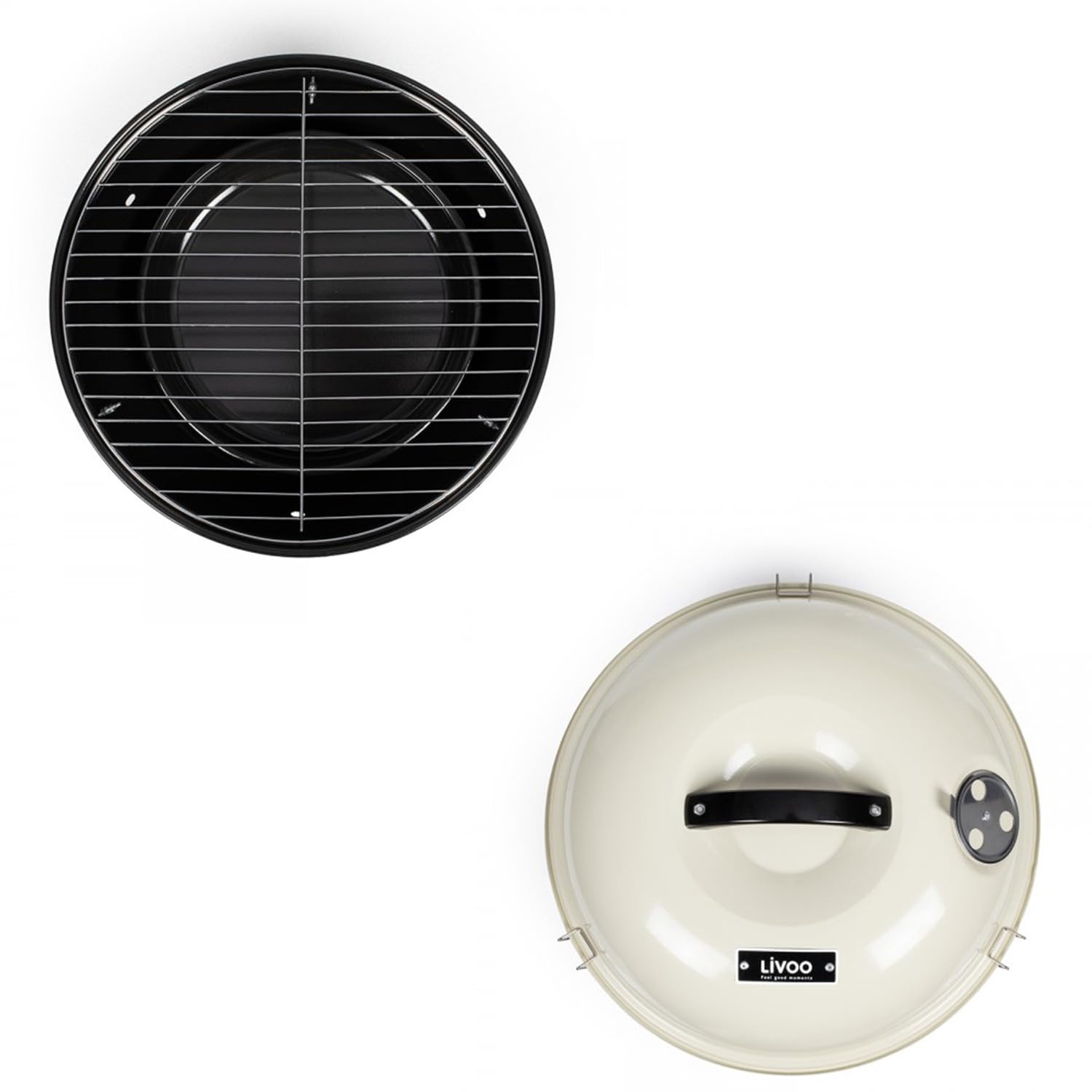 Barbecue à Charbon Portable Livoo DOC301 - ø34 cm, Grille Cuisson chromée - Revêtement en acier émaillé, avec clapet d'aération