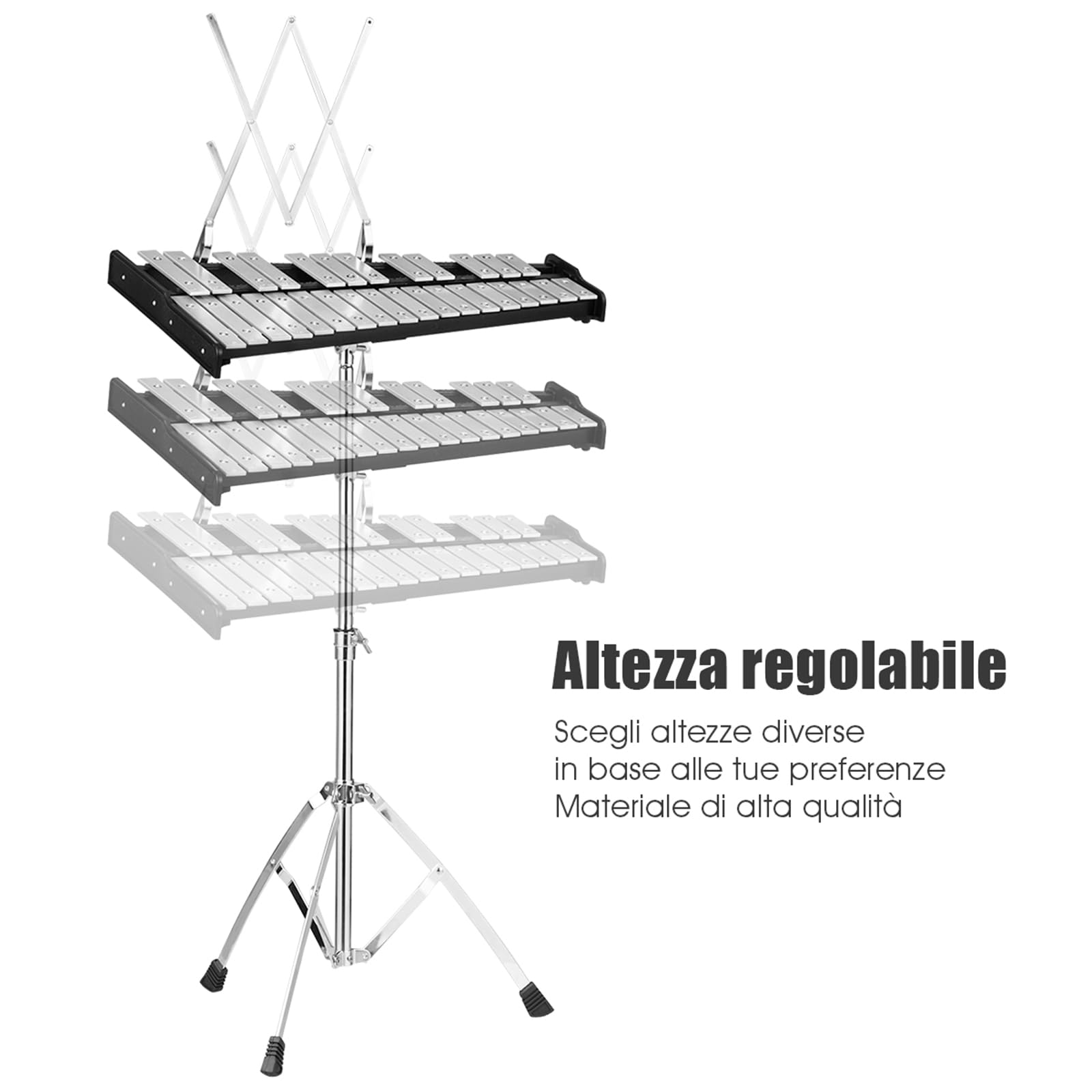 COSTWAY Set di Xilofono a 30 Note, Glockenspiel con Supporto in Metallo, Altezza Regolabile, Metallofono con Leggio per Spartiti, Mazzette