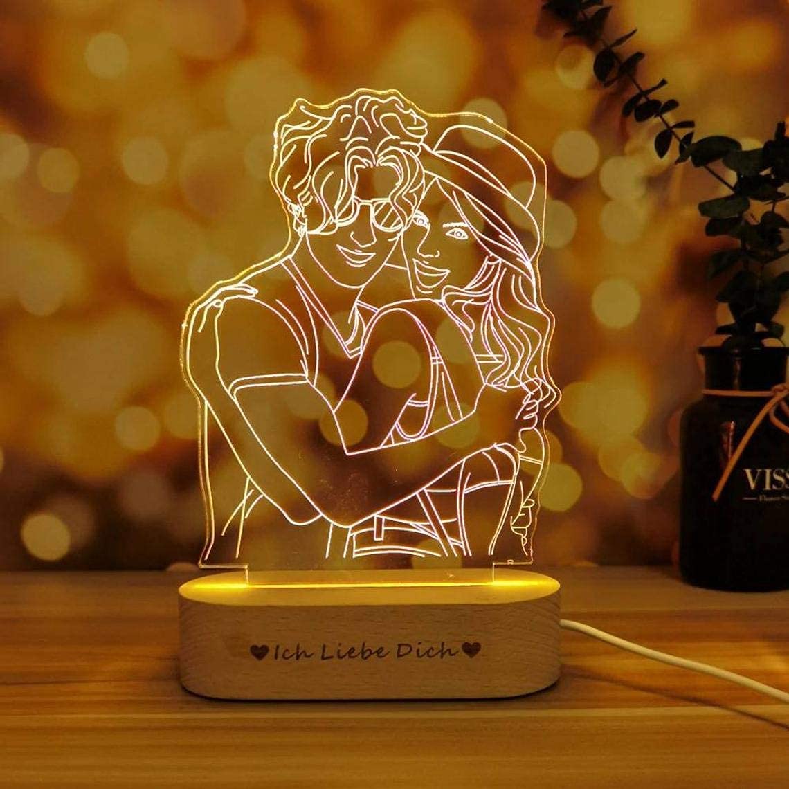 Lámpara Personalizada 3d con Foto Grabada Fotos Personalizadas Texto Nombre Luz Nocturna Aniversario Bodas Regalos Cumpleaños Base Madera Regalo Cumpleaños
