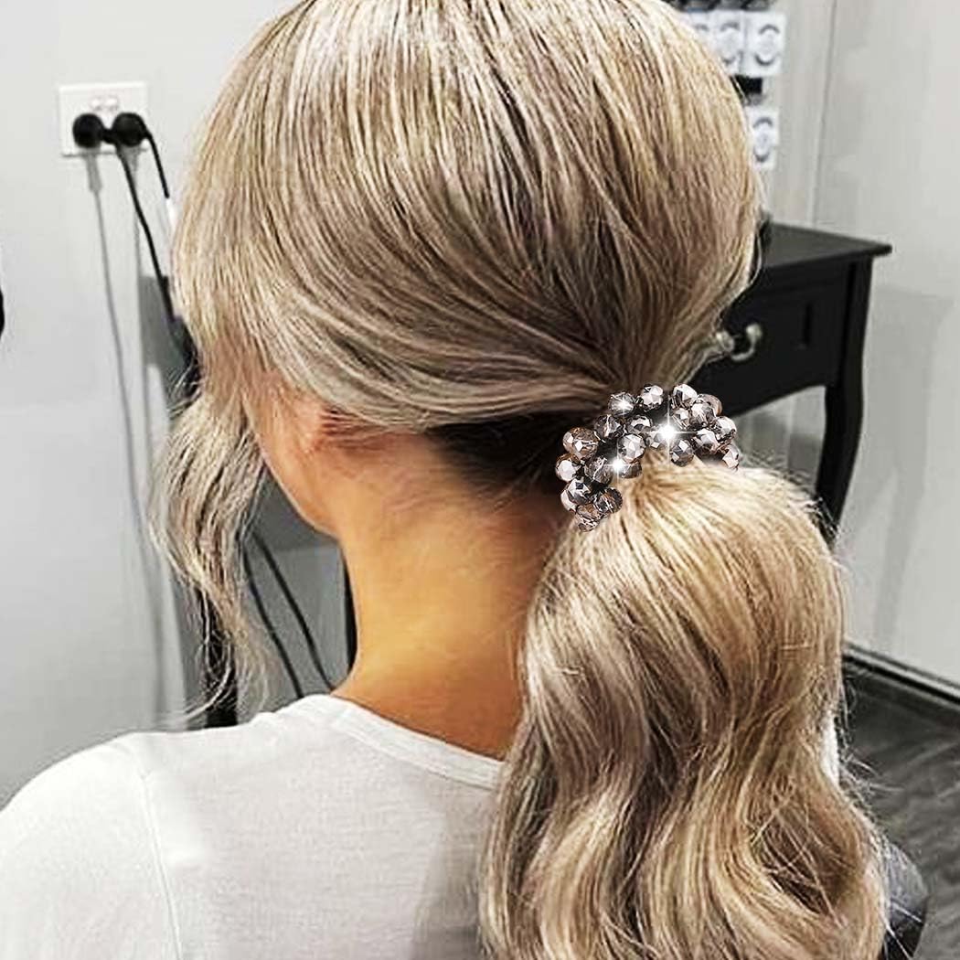 Reaky Rhinestone Hair Tie Beaded Hair Scrunchies Fancy Ponytail Holders Hair Accessories for Women 3 Pcs, Black, 1 count (Pack of 3) - Image 3