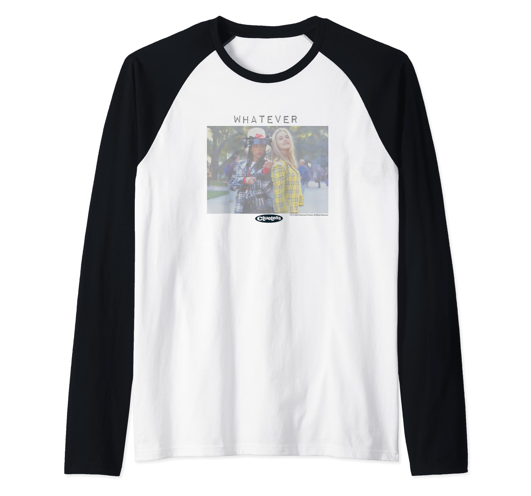Clueless Dionne & Cher Whatever Portrait Raglan Baseball Tee, Black