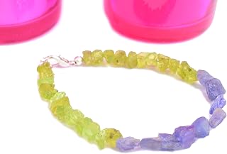 Natural Tanzanite & Peridot Bracelet,Copper in White Plating, Dainty, Rough Gemstone Bracelet, Raw Bracelet, Gift For Her, Christmas Gift