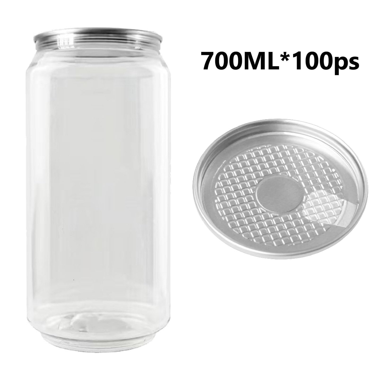 Gobelets en Forme de canette - Récipients Transparents avec Couvercle pour Boissons (café glacé, Smoothies, bière, Cocktails) - 700 ML - Lot de 100