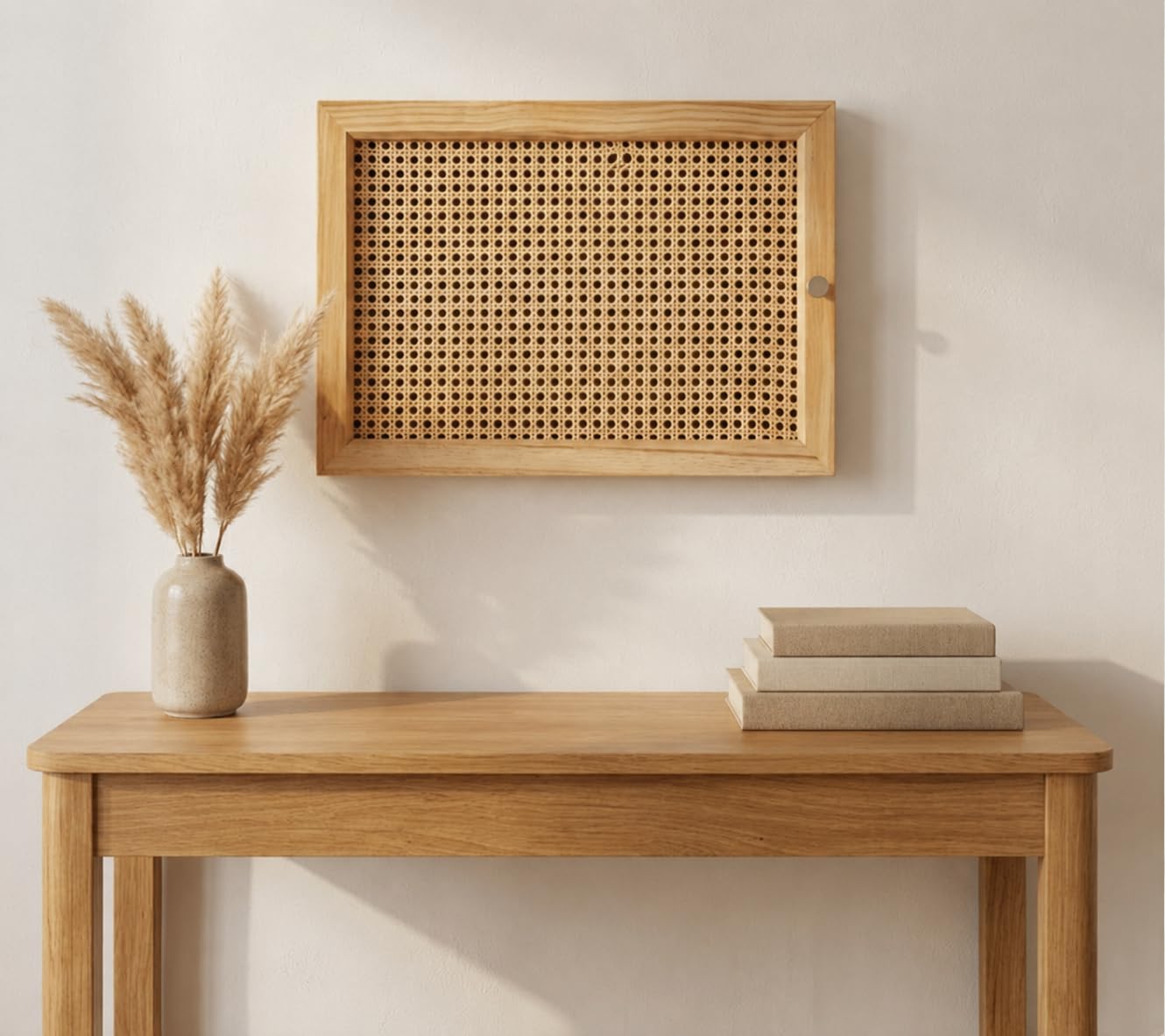Tapa cuadro eléctrico decorativo, Contador Luz Decorativa de madera y ratán Cuadro para Tapar Cuadro Eléctrico Caja contador Eléctrico Cubre Contadores de Luz tapa para Cuadro de Luces 41×25×4 cm