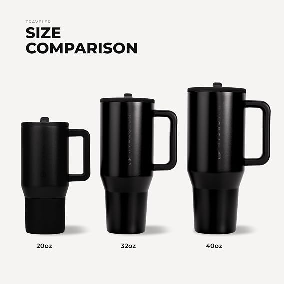 HydroJug Traveler 32oz, Insulated Tumbler with Handle & Straw, Black | Triple wall insulated, flip straw lid, leak-resistant, stainless steel, cup holder friendly, BPA-free, dishwasher safe