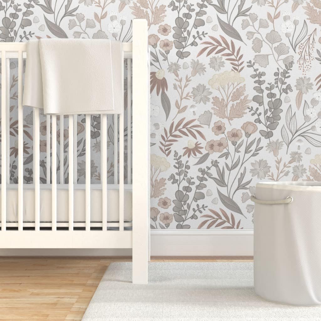 Spoonflower Peel & Stick Wallpaper 6ft x 2ft - Pretty Neutral Flowers Eucalyptus Floral Pastel Custom Removable Wallpaper