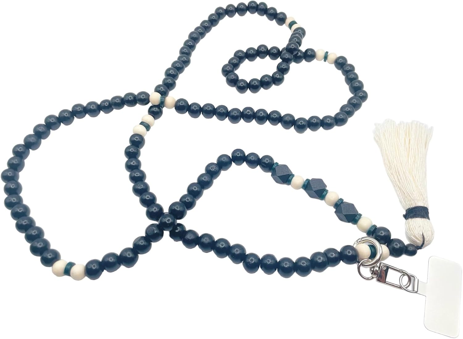Pi Origin - CHARCOAL Collection | Trendy cellular phone lanyard with universal Connector for phone cover (One Size, black/bluehexagobeads)