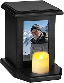 Abooxiu Urns for Human Ashes Medium Cremation Urns Wooden Keepsake Urn for Ashes, Memorial Decorative Handcrafted Urns, Wooden Box and Casket for Adult Male Female Burial Funeral with Photo Frame
