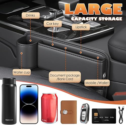 Miniatura 4 de Rednow Bolsa de cuero para portavasos de automóvil, organizador de espacio para asiento de automóvil, caja de almacenamiento de espacio para