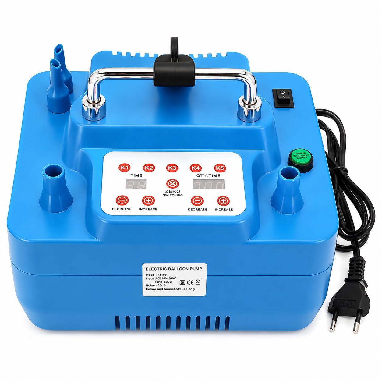 Inflador de globos de doble boquilla de 800 W con temporizador y control de
