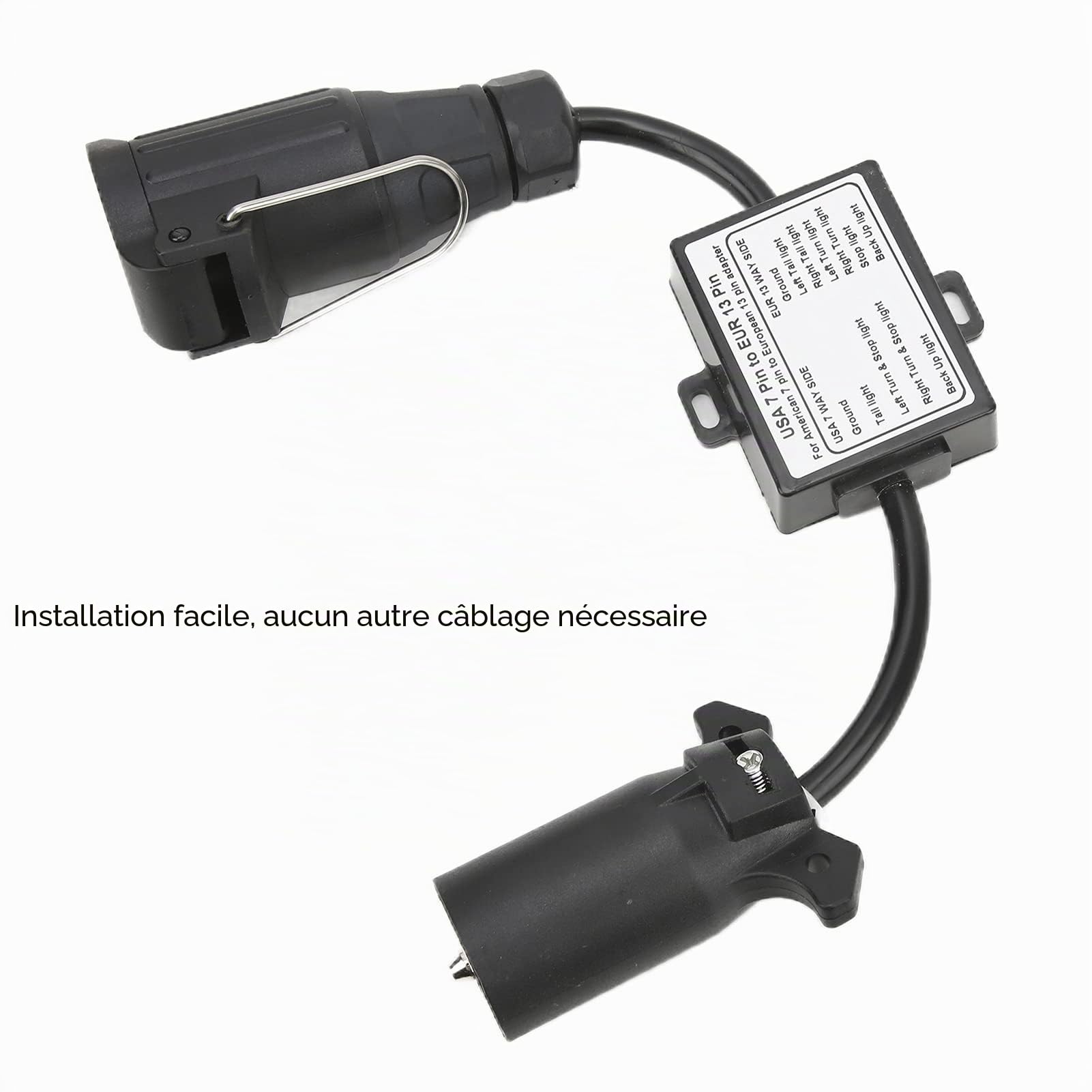 Qiilu Connecteur de Remorque en Plastique - Adaptateur 7 Voies pour Véhicule Américain vers 13 Broches Européen - Pour Voiture et Camion