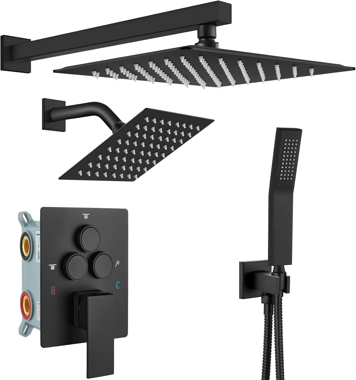 gotonovo Bathroom Shower Faucet Set Push Button Diverter Rainfall Shower System Shower head and Handheld Set Shower Trim Kit Wall Mount 10 Inch Showerhead with 6 Inch Showerhead Matte Black