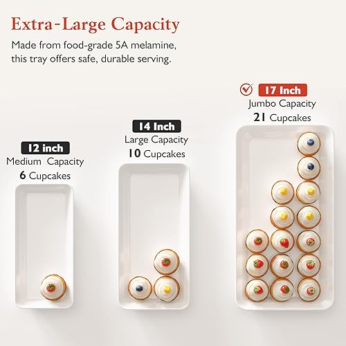 Miniatura 4 de Juego de bandejas de melamina extra grandes de 3 niveles y soporte para cupcakes para eventos de fiesta, platos de 17 pulgadas con soporte