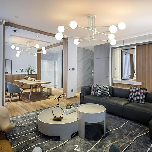 Miniatura 6 de Deyidn Candelabros Sputnik de oro frotado blanco, lámpara de techo Sputnik moderna, lámpara de montaje empotrado de mediados de siglo, 8 luces para