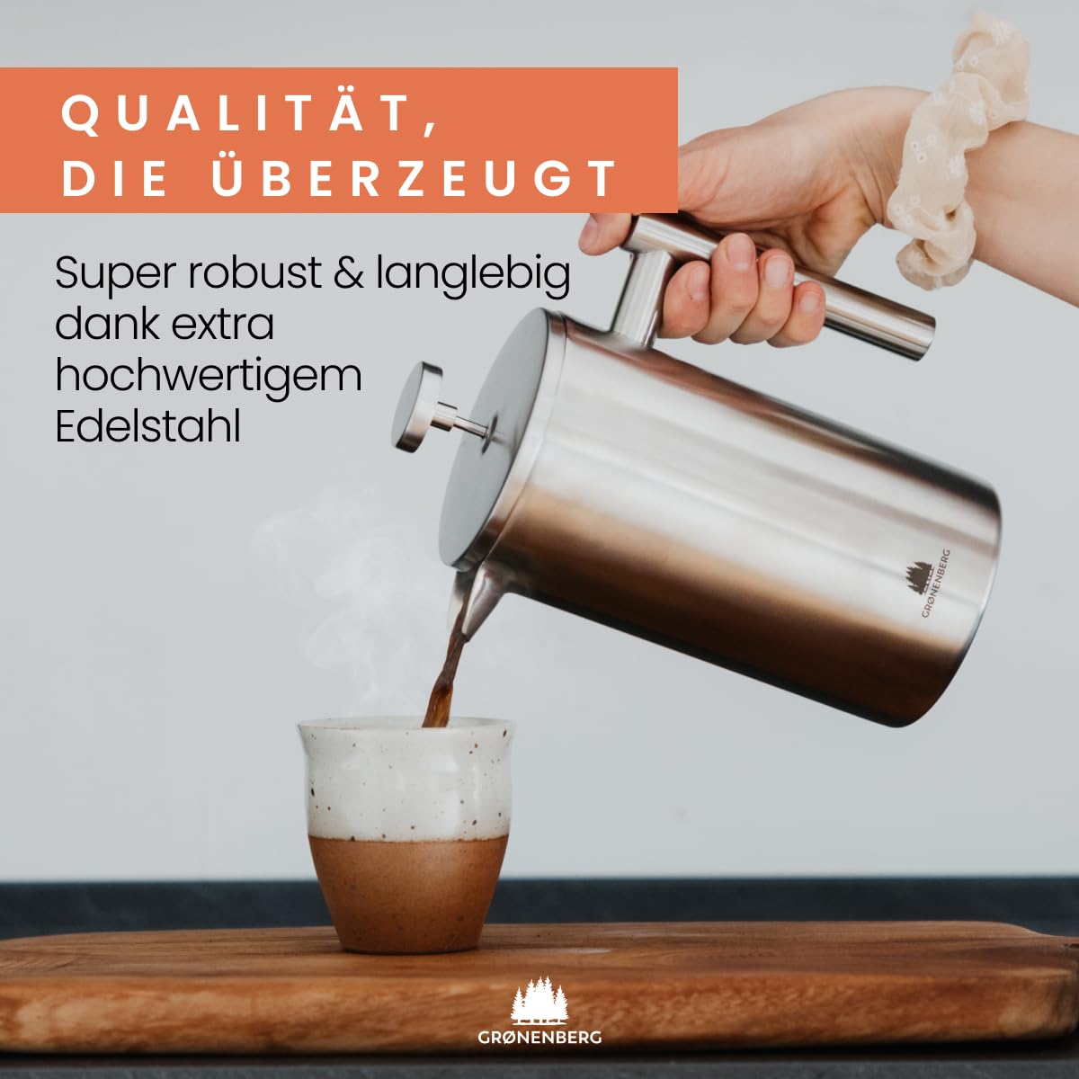 Groenenberg French Press Thermo Edelstahl Kaffeebereiter 1 Liter