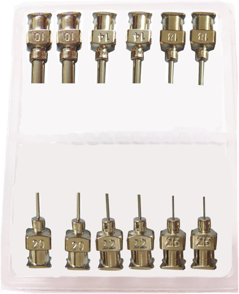 12 Pack - 1/4" 1/2" 1" 1.5" Stainless Steel Dispensing Needles - 6 Different Size 10/14/18/20/22/25 Gauge Luer Lock Syringe Tips Glue Blunt All Metal Dispense Needle by Brostown