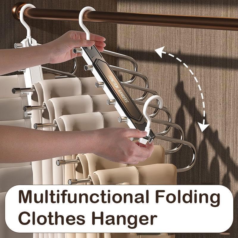 6 Layer Pants Hanger Space Saving Closet Organizer with 65mm Wide Spacing, Anti-Slip Multifunctional Pants Rack for Jeans Trousers Wardrobe