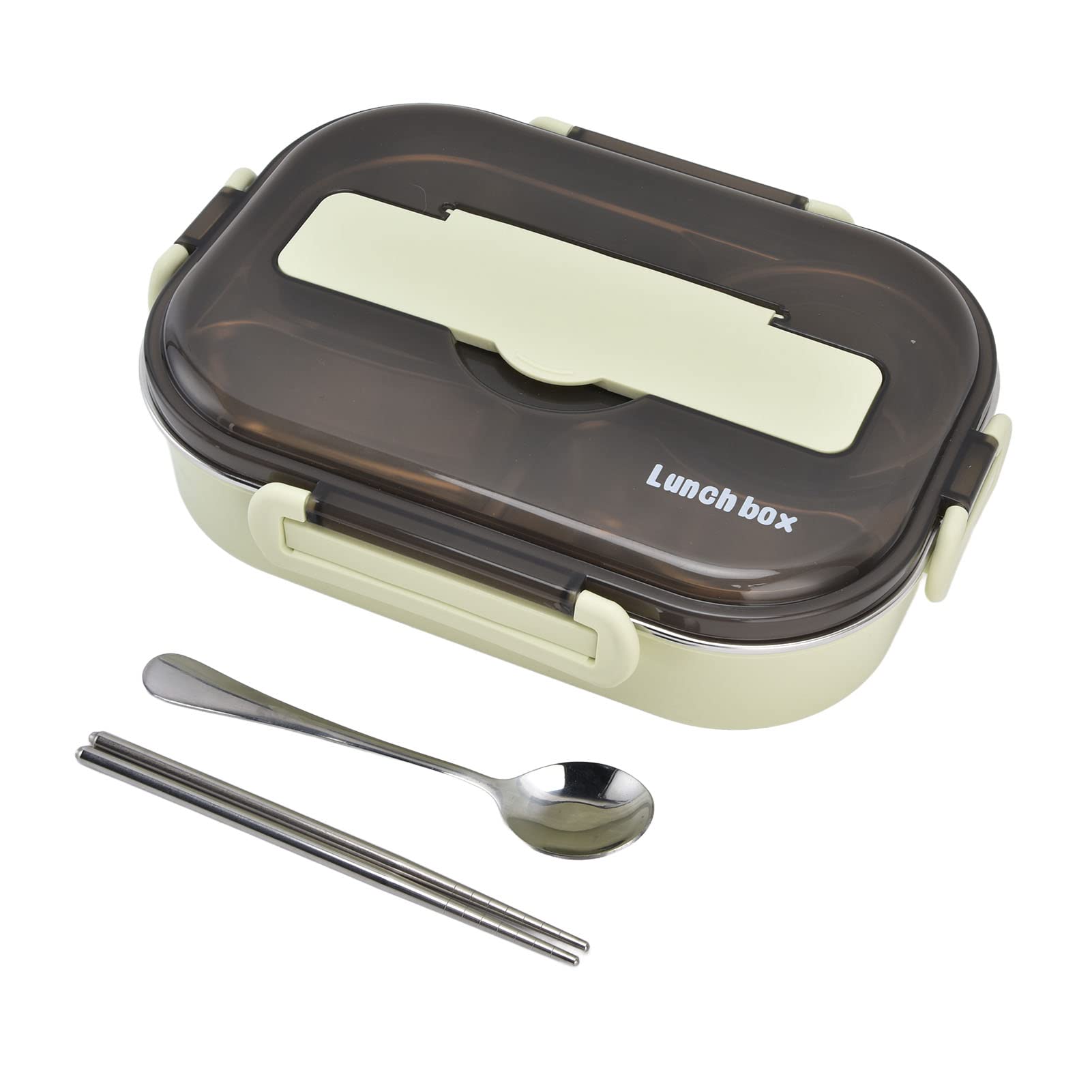 Bento Box pudełko na lunch 1.3L czterokomorowe pudełko bento z miską na zupę pałeczki łyżka przenośne dzieci 304 ze stali nierdzewnej(Green)