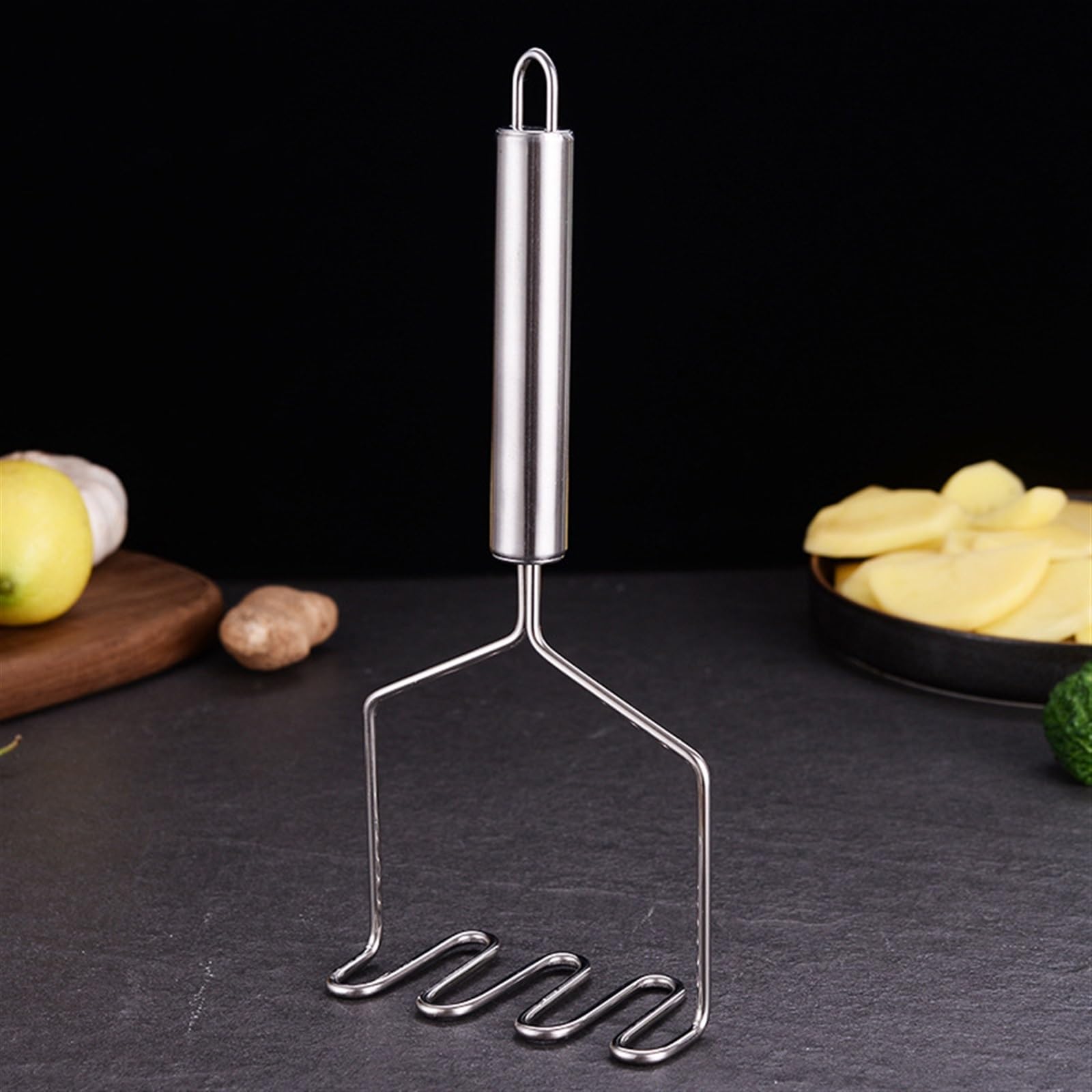 BIVOO Edelstahl Kartoffelstampfer Manuelle Obst Gemüse Druck Schlamm Maschine Küche Kinder Lebensmittel Brecher Ergänzende Gadget (Color : Round Spoon)