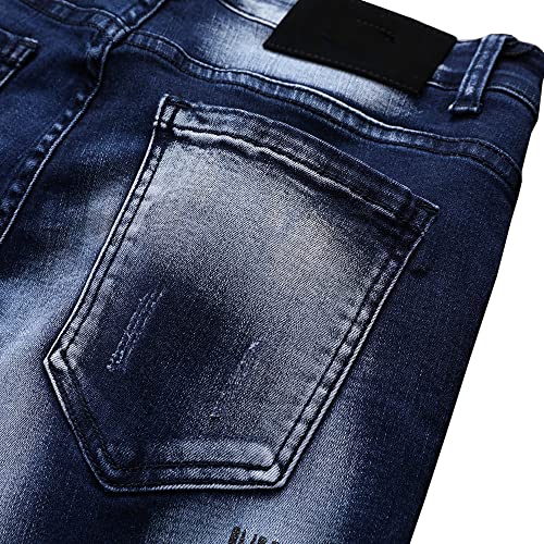 N//C Jeans Men Ripped Denim Pants Straight Slim Fit Regular Distressed Comfort Flex3
