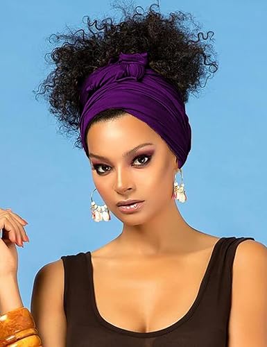 Miniatura 6 de Harewom - 2 pañuelos para la cabeza para mujeres negras, bufanda elástica para la cabeza, turbante de tela jersey para cabello afro