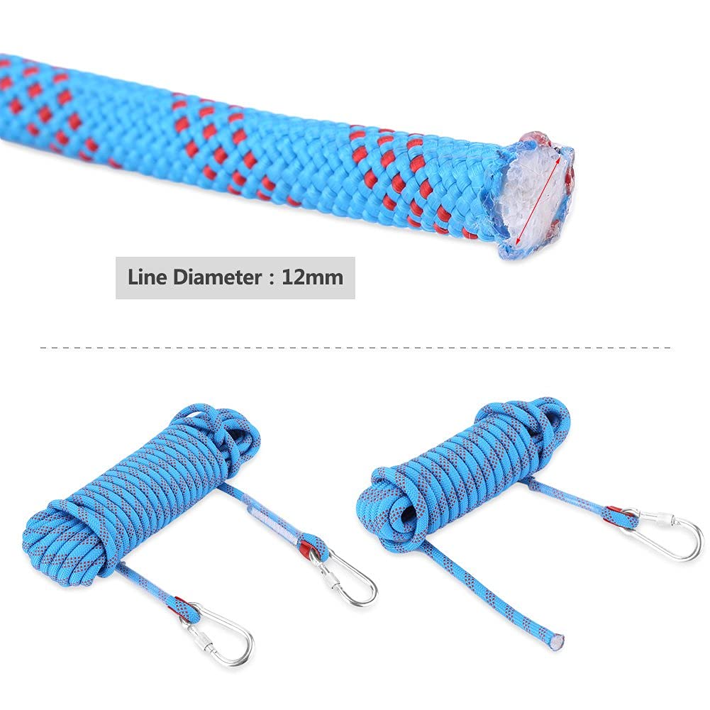 12mm Corda da Arrampicata, Corde di Sopravvivenza con Cordino da Paracord con Moschettone Accessorio per Corda Rampicante(10M) Protezione d'emergenza
