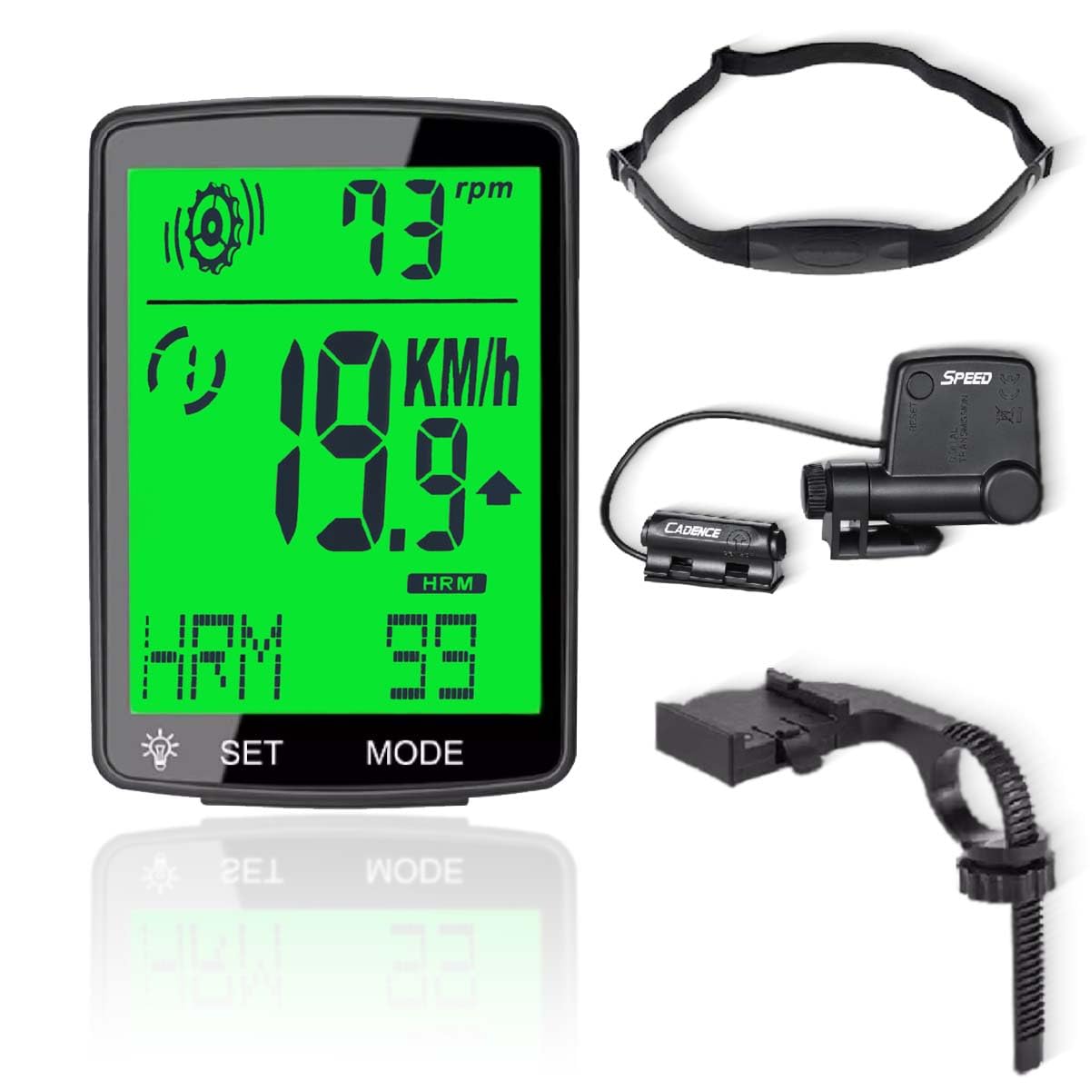 Wireless Tachimetro Bici， Misuratore di frequenza cardiaca, sensore di frequenza a pedale, e tachimetro 3-in-1 cycling equipment, 2.8-inch LCD Computer da Bici con retroilluminazione Computer Bici.