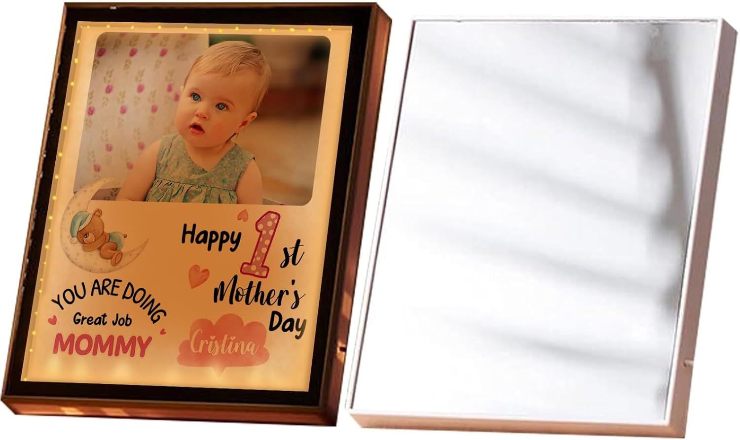 Custom Name Mirror Plaque Lamp - Personalized Photo LED Night Light - Customized Art Home Decor Happy Mother's Day Gifts with Your Own Picture for Mom Grandma Wife Color13